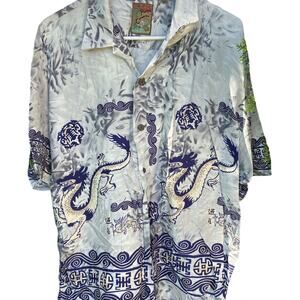 Pineapple Connection Vintage Dragon Print Men's Shirt Large Made in Korea